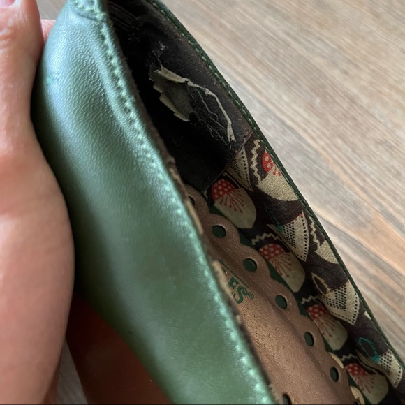 Seychelles Green Brown Wedge Heel Shoe Peep Toe Size 8 - Picture 5 of 13